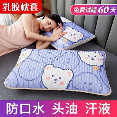 床上夏季冰丝天然乳胶枕套防螨抗菌一对装枕头套保护枕芯