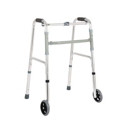 老年助行器助步器不锈钢双轮老人可折叠成人学步车四脚拐杖防滑
