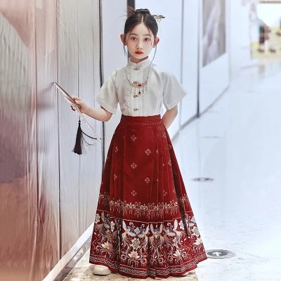 儿童汉服2024新款古风马面裙套装唐装汉服新中式国风超仙春秋款。