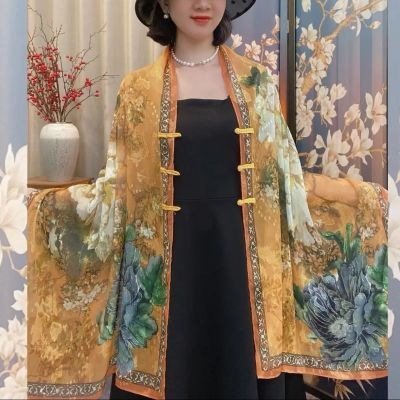 新薄款中国风印花洋气时髦外搭空调小披肩盘扣防晒衣旗袍女士披肩