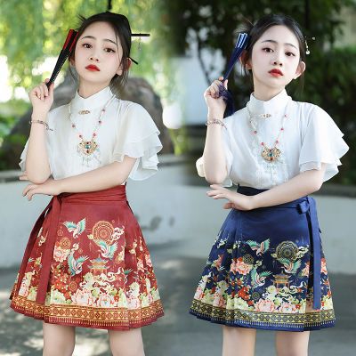 儿童新款马面裙2024女童汉服夏季套装中国风公主短款唐装超仙半身优惠商品图片