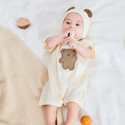 麦拉贝拉夏季婴儿连体衣短袖薄款纯棉宝宝衣服夏款男女哈衣爬服