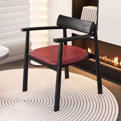 复古实木意式黑色餐椅简约轻奢靠背单人设计师家用茶椅洽谈现代