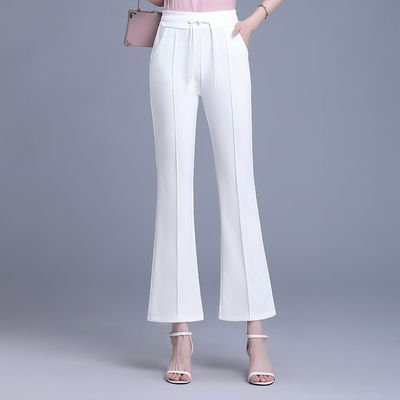 中国风甜美清新喇叭裤夏季新款高腰显瘦弹力垂感修身西装休闲裤子