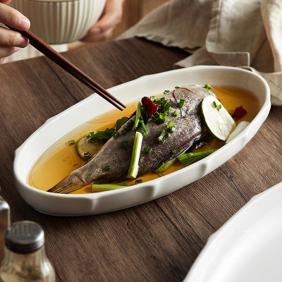 鱼盘家用蒸鱼盘子高颜值大号超大精致日式餐盘高级感菜盘陶瓷餐具