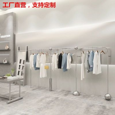 服装展示架上墙侧挂男女装店货架壁挂不锈钢银色童装挂衣服杆架子