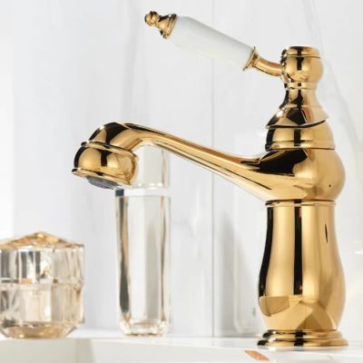 法式复古全铜金色面盆冷热水水龙头龙头洗手盆浴室欧式陶瓷把手