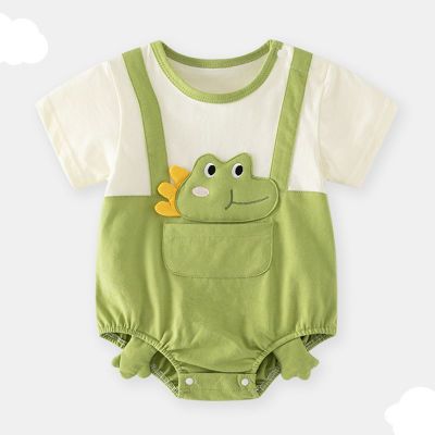 夏季婴儿连体衣休闲可爱恐龙短袖柔软舒适透气外出哈衣宝宝爬爬服