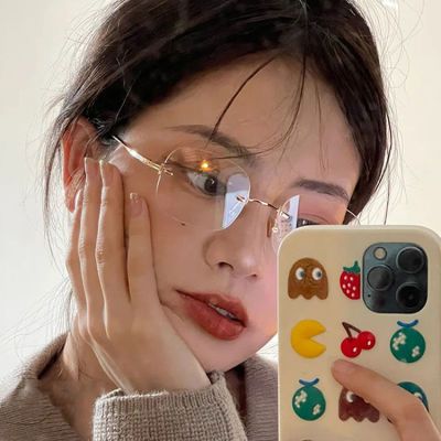 jennie同款超轻无边框眼镜女近视韩版小红书网红GM平光防辐射蓝光