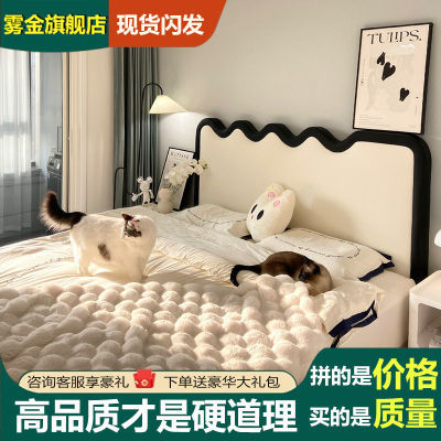 法式奶油风轻奢真皮泡芙1.8米波浪床卧室双人床现代简约1.5米婚床