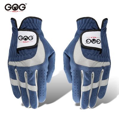 正品GOG专业 高尔夫球手套 耐磨透气蓝色超纤细布手套 左右手双手
