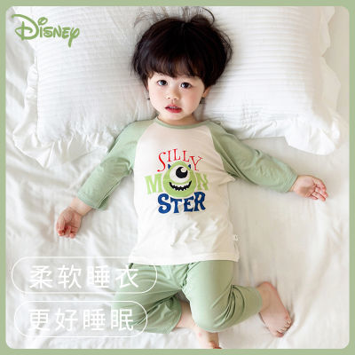 迪士尼宝宝睡衣夏季薄款七分袖夏款套装儿童冰丝莫代尔空调家居服