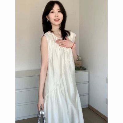 小个子法式温柔风高级感超好看气质减龄无袖连衣裙女夏季2024新款