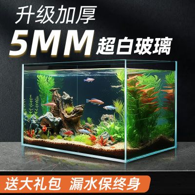 超白玻璃鱼缸生态客厅小型家用斗鱼金鱼一体桌面水族箱方形草缸