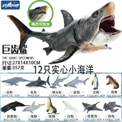 跨境仿真海洋动物模型大号鲨鱼虎鲨巨齿鲨海底生物塑胶摆件玩具