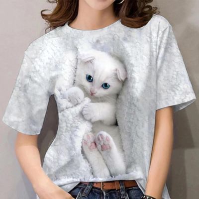 夏季热卖新款可爱猫咪印花短袖男女宽松同款休闲时尚圆领T恤上衣优惠商品图片