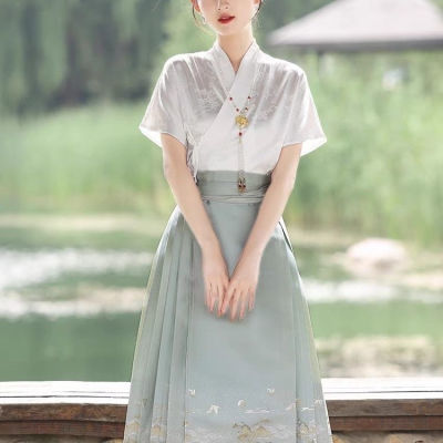 新中式改良汉服明制马面裙全套小个子半身裙夏季日常连衣裙短袖
