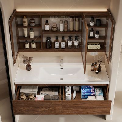 轻奢现代陶瓷一体中式浴室柜卫生间智能洗漱组合洗手洗脸盆洗手池