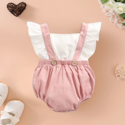 女婴儿可爱爬服背带款假两件儿童三角连体衣夏季休闲度假风