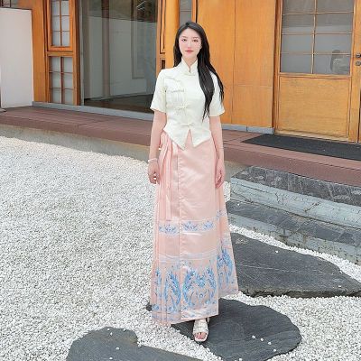 中式旗袍伴娘服女2024新款夏季小众高级姐妹团汉服粉色马面裙套装