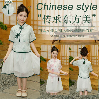 7款裙子新款古装汉服套装双层女童夏季儿童唐装中国古风裙套装