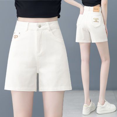 白色牛仔短裤女夏季薄款2024年新款高腰宽松a字外穿薄款四分