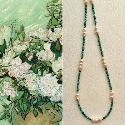 原创天然珍珠项链小众复古绿松石设计高级气质锁骨百搭手工网红款