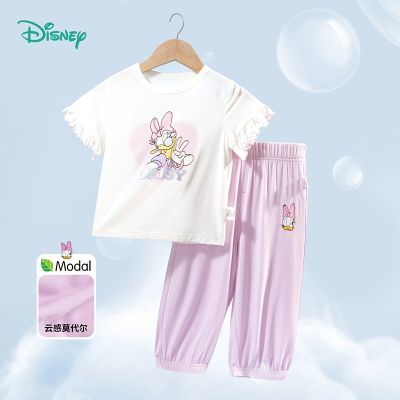 迪士尼童装女童短袖t恤九分裤套装夏季中小童天丝莫代尔两件套