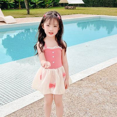 儿童泳衣女孩夏季新款可爱蓬蓬裙韩版公主蝴蝶结小童温泉度假泳装