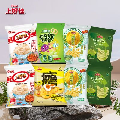 上好佳 膨化虾片田园薯片休闲食品小吃追剧小零食混合口味60g*8包