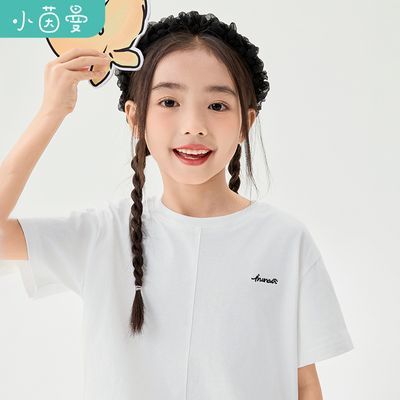 百亿补贴：茵曼童装女童短袖t恤logo刺绣2025夏季儿童中大童纯色休闲半袖衫 29元