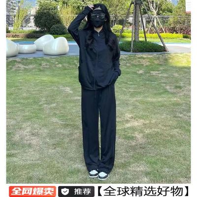 黑色速干冰丝防晒衣夏季运动服套装女防紫外线户外透气时尚两件套