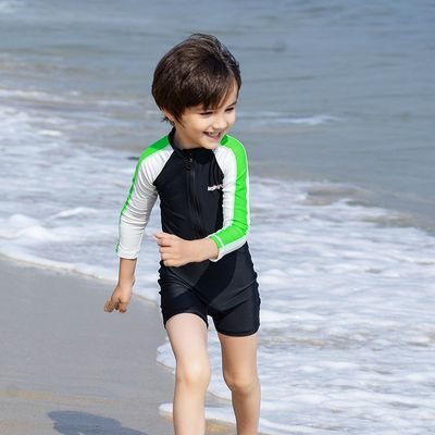 Momasong儿童泳衣新款男童长袖防晒连体泳装宝宝温泉衣中