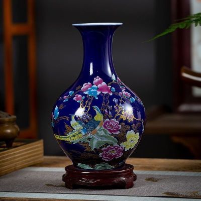 景德镇陶瓷器厂蓝色青花瓶新款中式家居客厅装饰工艺品博古架摆件