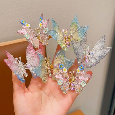 会动的蝴蝶女童儿童超仙水钻发卡2024新款小女孩侧边碎发夹子发饰