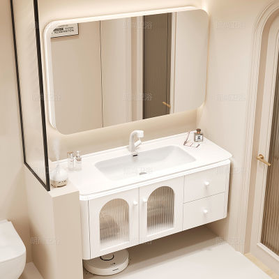 简约现代实木陶瓷一体盆浴室柜卫生间洗脸洗手盆柜组合卫浴洗漱台