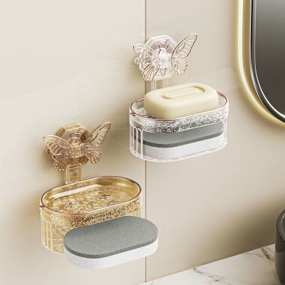 吸盘式肥皂盒免打孔卫生间壁挂式家用轻奢双层沥水架香皂盒置物架