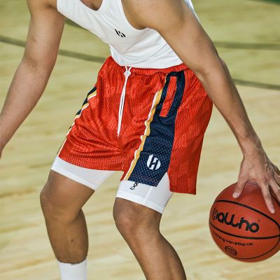 BALLHO 夏季新款美式条纹篮球网眼短裤男宽松运动健身透气四分裤