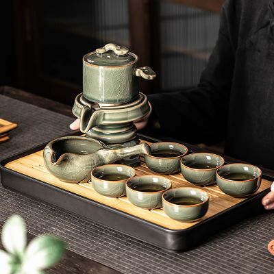 【泥徒】哥窑石磨懒人泡茶陶瓷自动茶具用品套装全套家用茶壶功夫茶杯