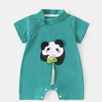 婴儿夏季短袖连体衣夏装薄款哈衣国风新生儿熊猫爬服宝宝衣服