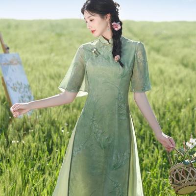 轻款国风送考奥黛旗袍日常可穿新中式素雅连衣裙