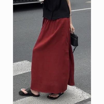 法式气质复古红色棉麻半身裙夏季新款小众设计感开衩显瘦A字裙女