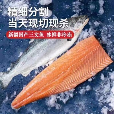 新疆国产三文鱼整条4-6斤去内脏冰鲜三文鱼刺身新鲜生鱼片日料