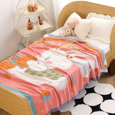 四层儿童竹纤维冷感毯卡通纱布盖毯夏季新款薄款家用婴儿午睡被子