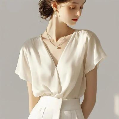 今年流行漂亮法式雪纺衬衫女装夏季新款高端欧货洋气小衫短袖上衣
