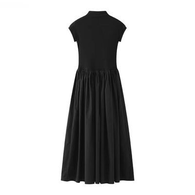 黑色短袖针织连衣裙女设计感小众2023夏季新款赫本风拼接法式