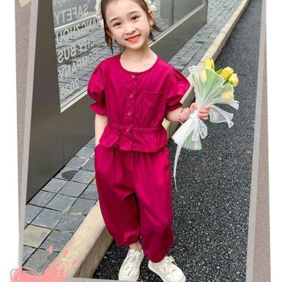 女童套装夏季2024新款儿童短袖夏装韩版泡泡袖灯笼裤两件套洋气潮