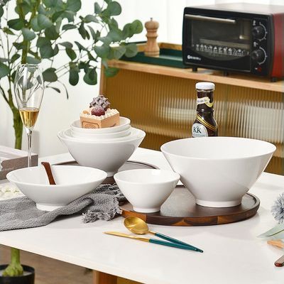高档纯白无铅骨瓷简约大号斗笠面碗家用菜碗釉下彩日式陶瓷碗餐具