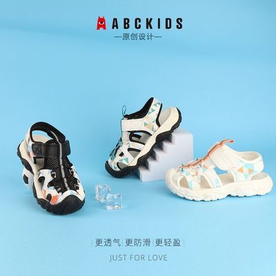 Abckids儿童鞋子夏季网面透气包头凉鞋男女童小童休闲时尚沙滩鞋