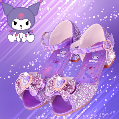 女童凉鞋新款夏季儿童高跟鞋紫色公主小孩子小女孩水晶鞋库洛米